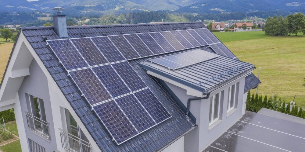 Solar panel system installed on a roof with increased property value
